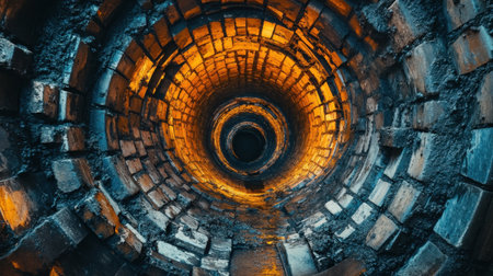 Explore the captivating interior of an old brick sewer pipe, showcasing unique textures and vibrant lighting patterns that evoke a sense of mystery and industrial heritage.の素材