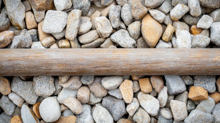A visually appealing composition featuring smooth stones and a wooden log, perfect for use in backgrounds, design themes, or creative projects that require natural elements.の素材