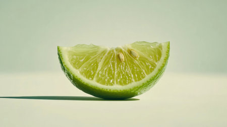 A vibrant green lime slice elegantly displayed, showcasing its juicy texture and seeds, ideal for culinary themes, food blogs, and refreshing beverage illustrations.の素材
