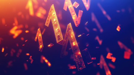 Abstract representation of floating luminous numbers in a vivid orange and blue gradient, perfect for technology, innovation, and digital themes in design and presentations.の素材