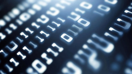 Intricate depiction of binary code as a visual metaphor for data and digital technology, creating a captivating atmosphere of modern computing and connectivity.の素材