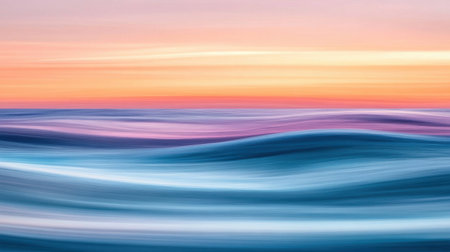 A serene seascape showcasing gentle waves and soft pastel colors at dusk, creating a tranquil atmosphere. Ideal for conveying peacefulness and beauty in nature.の素材