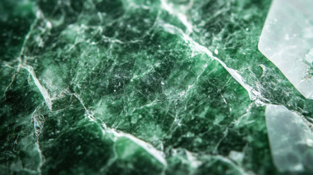 A stunning close-up of polished green marble stone, featuring unique textures and rich color variations, perfect for art, design, and decor projects.の素材