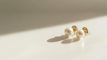 This image showcases a pair of elegant pearl earrings resting on a soft surface. The gentle lighting highlights their unique beauty, making them a perfect addition to any jewelry collection.の素材