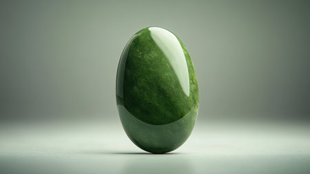 This image features a polished green stone elegantly displayed against a minimalist backdrop, emphasizing its smooth surface and natural beauty, ideal for calming decor or artistic projects.の素材