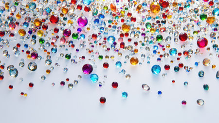 A vibrant collection of colorful gems and jewels scattered beautifully, reflecting various lights, perfect for adding a touch of elegance to creative design projects or backgrounds.の素材