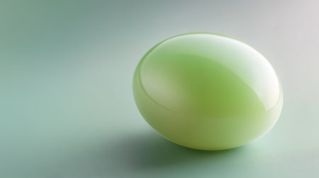 A smooth and glossy green egg-shaped object set against a soft green background, ideal for minimalist design projects and artistic applications, evoking tranquility and elegance.の素材