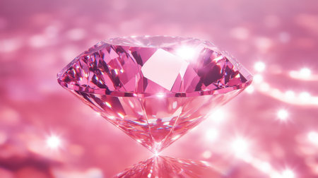 A beautiful pink diamond captivates with its brilliance and glamour, showcasing exquisite reflections against a soft background, perfect for luxury and fashion themes.の素材