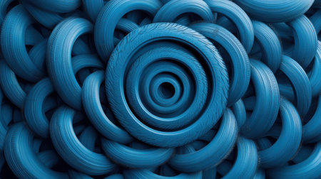 Eye-catching blue spiral design featuring interwoven circular shapes creating a textured pattern. This abstract composition offers modern aesthetics and stylish visuals for diverse applications.の素材