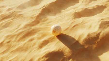 A peaceful scene of a ball on golden sand, capturing the essence of solitude in a vast desert environment. The soft textures and gentle light create a tranquil atmosphere.の素材
