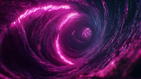 Discover an abstract representation of a swirling tunnel, infused with dynamic pink and purple lighting, creating a mesmerizing and immersive digital experience for viewers.の素材