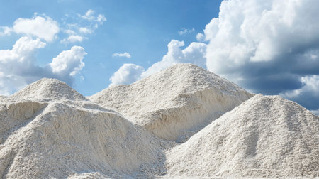 A picturesque view of white powdery hills under a bright blue sky filled with soft clouds, perfect for inviting tranquility and a sense of nature's beauty in any project.の素材