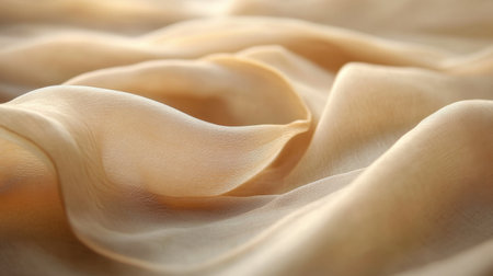 Close-up view of a soft cream fabric showcasing elegant drapery and beautiful textures, perfect for fashion shoots, artistic backgrounds, or interior design inspirations.の素材