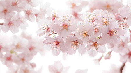 A beautiful close-up of cherry blossoms showcasing delicate pink petals and vibrant stamens, representing springの素材