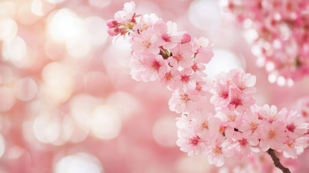Stunning image of pink cherry blossoms with a soft focus and dreamy background. Ideal for spring themes, nature projects, and floral art expressions. Captures the essence of beauty and tranquility.の素材