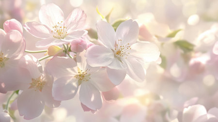 A stunning close-up of cherry blossom flowers with soft pink petals, showcasing the delicate beauty of nature in a captivating light-filled scene perfect for spring themes.の素材