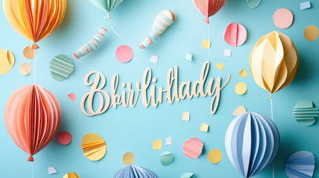 A vibrant and playful scene featuring colorful paper balloons and decorations that capture the essence of a joyful birthday celebration, perfect for event decor inspiration.の素材