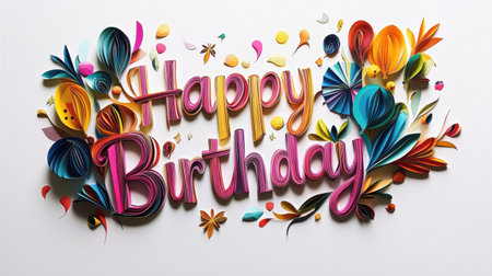 Stunning handmade paper art celebrates birthdays with vibrant colors and floral designs, perfect for invitations, decorations, or social media posts to highlight joyful moments.の素材