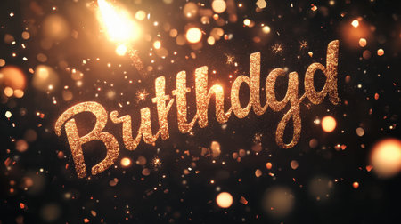 A captivating design featuring sparkling golden birthday text with shimmering lights and a vibrant bokeh background, perfect for celebrating joyful occasions and special moments.の素材