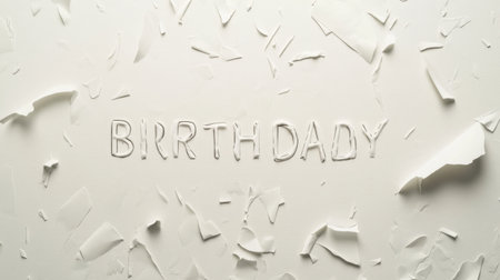 This unique image features the word "Birthday" crafted from paper scraps on a clean white background, perfect for capturing the essence of celebration and holiday joy.の素材