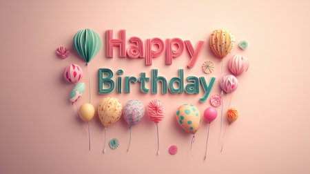 A vibrant and cheerful birthday scene featuring colorful balloons and playful typography, perfect for creating a joyful atmosphere for any special celebration or event.の素材