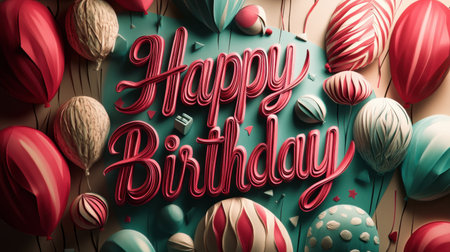 Vibrant artwork featuring festive balloons and playful typography celebrating birthday joy, perfect for any party theme or event design project.の素材