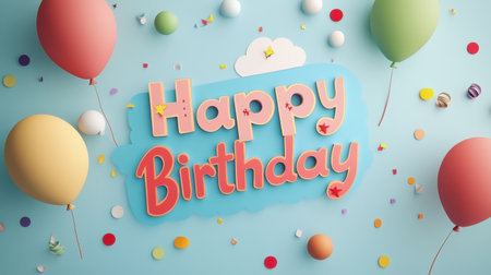 A vibrant birthday scene featuring colorful balloons and playful typography, perfect for party invitations, decorations, or celebrating joy on special occasions.の素材