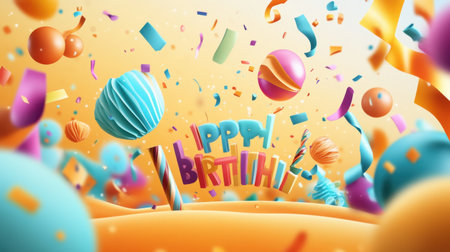 A vibrant and colorful background celebrating a birthday party with balloons, confetti, and joyful elements designed to enhance the festive atmosphere for any special event.の素材