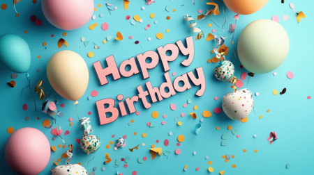 A vibrant birthday scene featuring colorful balloons, playful confetti, and festive decorations that embody joy and celebration, perfect for party themes and joyful memories.の素材