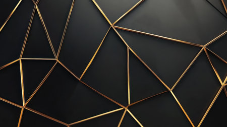 Explore a striking abstract design showcasing black and gold triangular shapes that create a visually stunning background ideal for elegant settings and modern decor themes.の素材