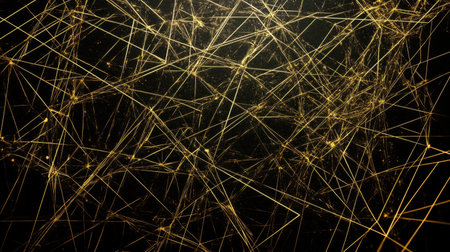 A captivating abstract background showcasing luminous golden lines and nodes interconnected in a dynamic web, perfect for technology, digital art, and modern design themes.の素材