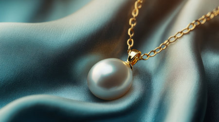 A stunning pearl pendant necklace rests gracefully on soft satin fabric, combining elegance and luxury for a perfect accessory. Ideal for special occasions or a fashion statement.の素材