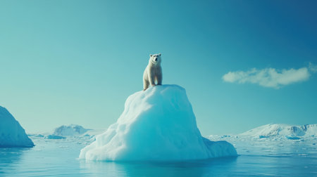 A striking image of a polar bear standing proudly on an iceberg amid serene Arctic waters, showcasing the beauty and fragility of the polar ecosystem in a stunning natural setting.の素材