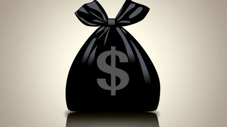 A stylish black money bag featuring a dollar sign, representing financial success and abundance. Ideal for use in marketing, business themes, or creative projects.の素材