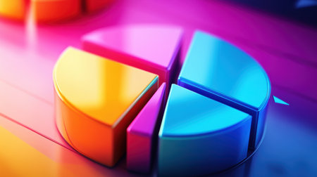 This vibrant abstract pie chart showcases gradient colors, representing dynamic data segmentation, ideal for modern business presentations and creative visualizations.の素材