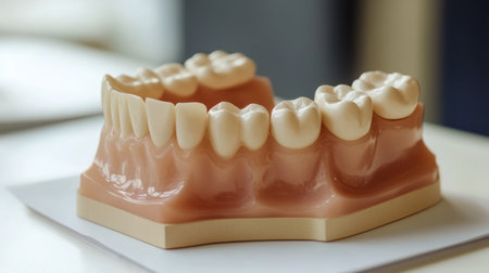 This realistic dental model displays detailed human teeth anatomy perfect for educational settings, dental exhibitions, and healthcare presentations, enhancing understanding of oral health.の素材