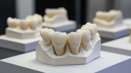Detailed dental model of human teeth designed for educational purposes and dental practice, perfect for training and showcasing dental techniques in a professional setup.の素材
