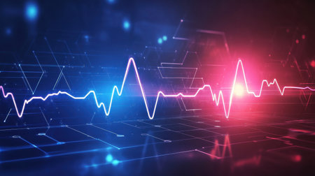 Explore a vivid digital representation of sound waves, merging technology and art. Perfect for themes involving music, innovation, and creative design concepts.の素材