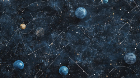 Captivating cosmic scene displaying vibrant planets and shining stars against a dark backdrop, perfect for projects related to space exploration and fantasy themes.の素材