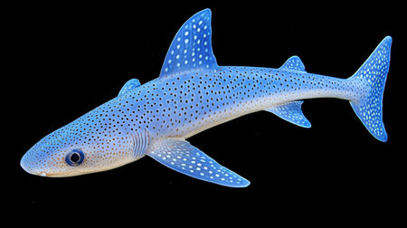 A stunning blue spotted shark elegantly glides through deep ocean waters, its unique color and pattern creating a captivating scene in the underwater world.の素材
