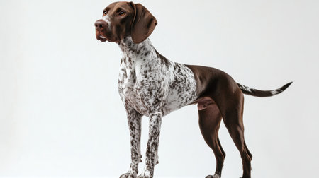 This striking German Shorthaired Pointer stands gracefully, displaying its elegant coat and attentive demeanor. An ideal choice for animal lovers and pet enthusiasts!の素材