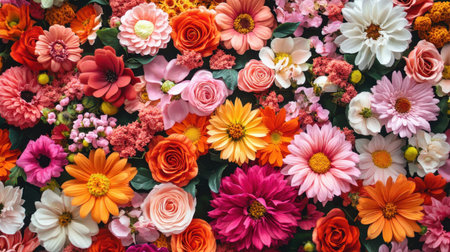 A stunning collection of fresh flowers in various colors, showcasing their intricate details and natural beauty, ideal for decoration and artistic inspiration.の素材