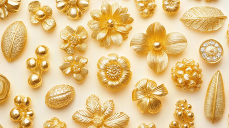 Discover an exquisite assortment of gold floral and natural designs, perfect for adding elegance and sophistication to any creative project or display setup.の素材