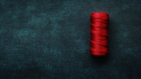 A vibrant red thread spool positioned against a dark background, showcasing the beauty of crafting and sewing materials, perfect for creative projects and artistic inspirations.の素材
