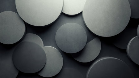 A captivating image showcasing an arrangement of grey circles of diverse sizes and textures on a dark backdrop, ideal for design projects or abstract art applications.の素材