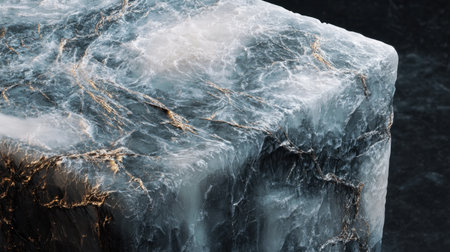 Beautiful icy stone with intricate textures and unique patterns, enhanced by gold veins, providing a captivating visual for artistic and design projects.の素材