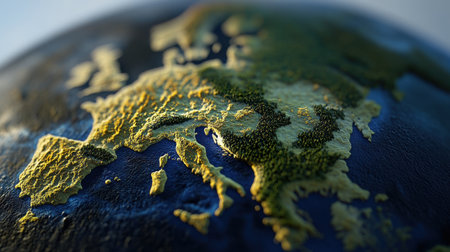 Explore a detailed 3D representation of Europe, highlighting its diverse landscapes and geographic features, perfect for educational materials or creative projects.の素材