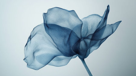 A serene and delicate blue flower petal abstract image created with soft fabric texture, ideal for backgrounds and artistic projects conveying elegance and beauty.の素材