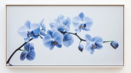 A stunning display of blue orchids features delicate petals and graceful branches, ideal for elevating modern decor and celebrating floral beauty in various settings.の素材