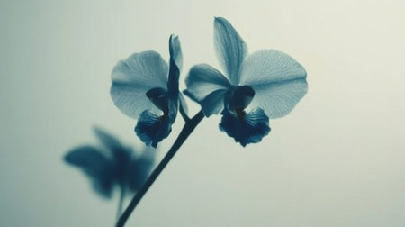 A captivating silhouette of a blue orchid flower creates a serene atmosphere, showcasing nature's elegance and beauty against a soft backdrop, perfect for artistic expressions.の素材